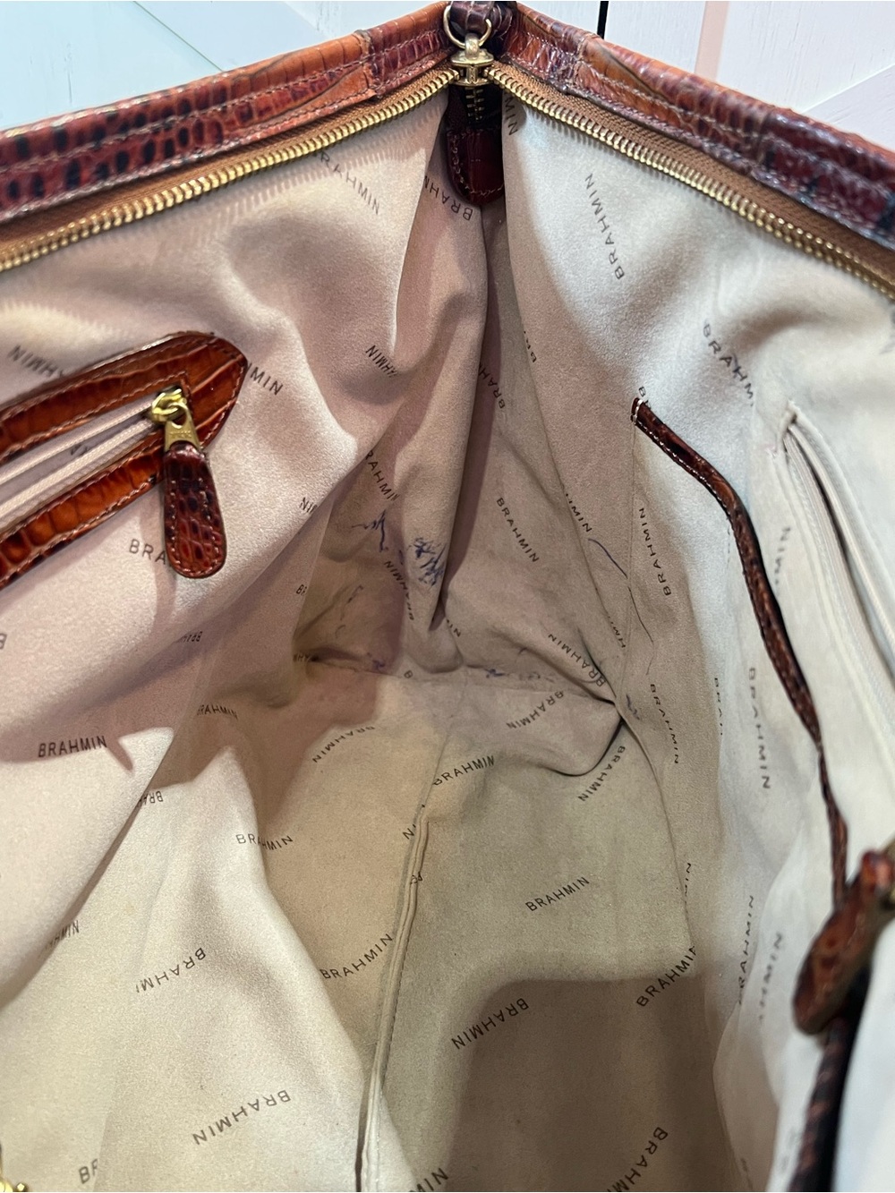 BRAHMIN Medium Asher Pecan Melbourne croc-embossed leather tote Gold hardware - Picture 8 of 15
